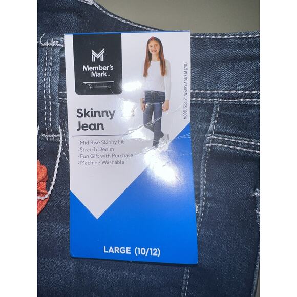 Members Mark Skinny Fit Jean Mid Rise Girls Size L(10/12) With Hair Band - Picture 4 of 5